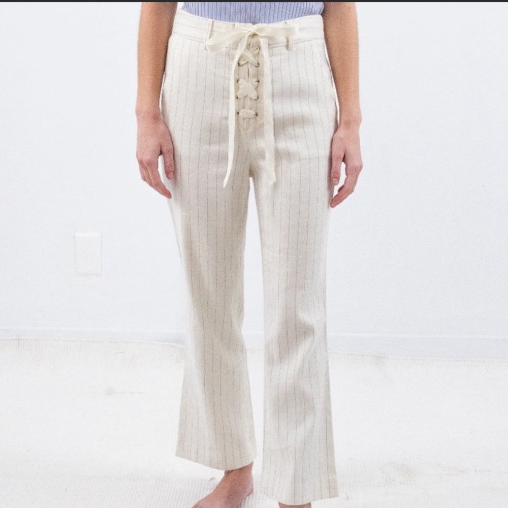Veronica Beard 2 Pinstripe Cropped Pants Cream
